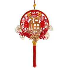 紅色金色中國風裝飾, 38CM迎春接福掛飾