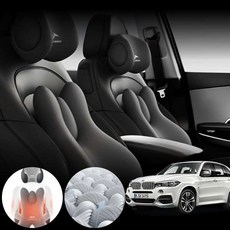 BMW F15 X5 (11~20) M50d (B57) 차량용 3D 인체공학 목 허리 쿠션 세트 블랙 1개