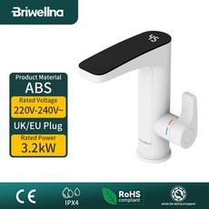 브리웰나 인스턴트 온수 수도꼭지 건메탈 그레이 전기 주방용 220V 흐르는 온수기, 유럽 연합, BP32 White