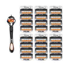 POLIIN 스윙 면도기 + 신형 프로글라이드 면도날 블랙주황 질레트 호환용, 24개입, 1세트