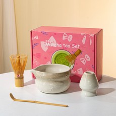 Matcha whisk set 日式抹茶套裝帶嘴, 1個, FJT蝴蝶結碗窯變白4件套（粉蝴蝶,其它