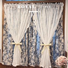 雙層蕾絲紗簾 門簾 廚房遮擋簾 棉麻窗簾 臥室窗簾 客廳窗簾 窗紗 紗窗簾 美容隔斷 窗簾 窗紗簾 短窗 窗簾布 布簾, 雙層（蕾絲紗+青瓷）魔術貼加工,寬0.7米*高1米一片