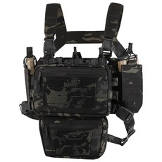 VOTAGOO 전술 체스트 리그 전술 조끼 Tactical chest-rig 몰리 모듈러 마이크로 파이트 체스트 리그 조절 가능 및 분리형 매거진 파우치 포함, 1개, 블랙 카모