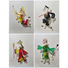 皮影 西遊記 師徒四人 牛皮雕刻 手工上色 擺件 高30cm, 如圖所示, 1個
