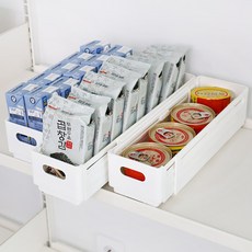 이지유 길이조절 확장 슬라이드 수납함 적층 펜트리 선반 트레이 정리함, 3개, 화이트