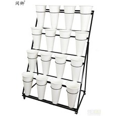 花店花架鮮花展示架多層階梯鐵藝移動花桶架塑料花筒架子專用貨架層架 置物架 花架, 1個, 一排2個2層【沒有桶】黑架,大