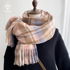 디아망 고급 체크 캐시 여성 목도리 머플러, 체크C - 블루핑크, 1개