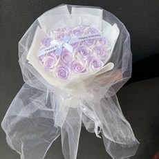 乾燥花 永生花 香皂花 永生花花束 拍攝道具 烏梅子醬康乃馨花束香皂永生玫瑰花禮物女友情人節母親節復古, 19朵三層玫瑰薄霧紫小婚紗款贈燈卡禮物袋