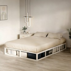 UTIMIU 철제저상침대 무헤드 침대프레임 수납침대 25cm 높이, 화이트