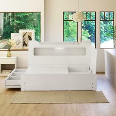 하포스 하모니 E0 3단 통서랍 벙커수납 LED 침대 SS D Q (매트포함 지정일설치), 통서랍하모니(오크), 파워본넬 자가드, OAK WOOD