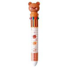 Ryan 곰돌이 피규어 멀티 컬러 속건 볼펜, 브라운 + 화이트, 1개