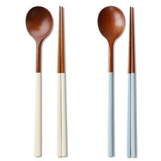 리숲 달 천연 옻칠 고급 한식 나무 수저 세트, 1세트, 수저세트, 2인E(아이보리1개+라이트블루1개)