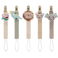 Baby's Breath 조절 가능한 스트랩이 있는 동물 젖꼭지 클립 5팩 (36.8-46.5cm(14.5-18.4인치)) - 귀여운 유니콘 사자 코끼리 공룡 디자인 남아 여아, 귀여운 동물