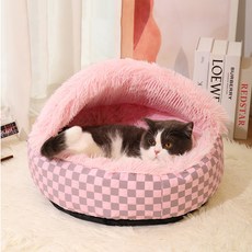 도그블랑 강아지 조개집 숨숨집, 1개, 체크 핑크