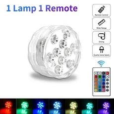 10 LED RGB 수중 조명(자석 강력흡입 컵 포함) 16색 풀 식물 성장