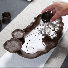 中式儲水式紫砂幹炮茶盤家居家用創意簡約陶瓷一件式排水茶臺茶托盤, 儲水式紫砂款, 1個