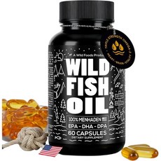 Wild Foods Fish Oil Omega 3 Supplements | 1600 mg | Highly-Potent: DPA DHA EPA | Burpless Odorl, 60 Count (Pack of 1), 1개