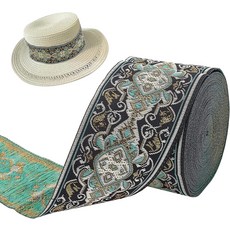 카모 밴드 에스닉 자카드 리본 스트랩 금속 가공 액세서리 DIY 의류 공예, 1개, 그린 에스닉 와이드 플라워