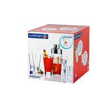 Luminarc 法國樂美雅 雪克杯5件組 (4玻璃杯 1雪克杯) 調酒組合 雞尾酒杯 J3334 H8930, 1個, 玻璃杯4只+雪克杯1只