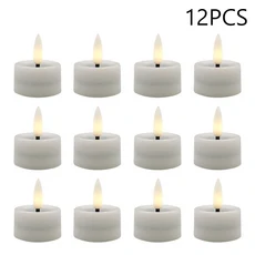 사실적이고 밝은 깜박이는 전구 배터리 작동 무불꽃 LED 티 라이트 12 개 팩 전기 가짜 촛불 밝은 티 라이트 LED양초, Warm white 12pcs