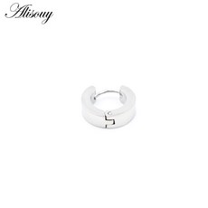 Alisouy-안티 알러지 스틸 귀걸이 펑크 록 스터드 남성 패션 쥬얼리 작은 원형 라운드 2 개, 01 Steel, 01 CHINA, 18 Width 5mm-DIA 9mm