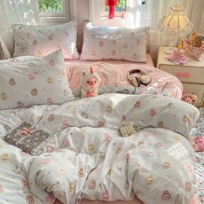 雲感雙層紗印花四件組，單人/雙人床單、床笠、被套，四季通用, 小布布,小床單