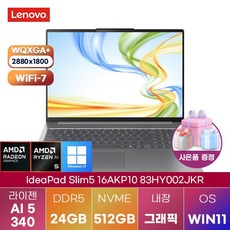 레노버 2025 아이디어패드 슬림 5 16AKP10 라이젠 AI 라이젠 AI 300 시리즈, Luna Grey, 512GB, 24GB, WIN11 Home, 83HY002JKR