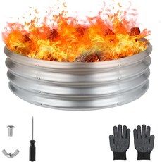 레이네시스 36인치 원형 아연 도금 화구 링 실버 직경 3피트 뒷마당 캠핑 모닥불용 야외 구덩이, 2 Feet, Black