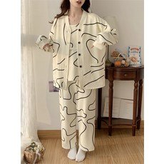 홈웨어 빅사이즈 3피스 세트 루즈핏 편안한 간절기 잠옷 모달 소재 데일리웨어