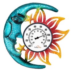 13인치 야외 온도계 배터리 필요 없음 파티오 거실 정원 온실 와인 저장고를 위한 선월 온도계 야외 장식용 야외 온도계, Sun-Moon 02