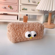 미노앤슈 대용량 귀여운 뽐뽐 뽀글이 왕눈이 학생 필통 다용도 파우치, 1개, 베이지