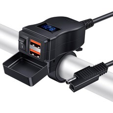 오토바이 배터리 충전기 USB 36W 듀얼 QC3.0 휴대폰 충전 포트 ON/OFF 스위치가 있는 SAE 어댑터 LED 전압 모니터 더트 바이크 ATV 블루 에 적합, Dual USB Port(Blue LED)