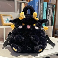 墩墩龍玩偶 墩墩籠包包 墩墩公仔 毛絨玩具 布娃娃 生日禮物 交換禮 雙肩包 後背包 手提包 玩偶包 痛包 恐龍玩偶, 1個, 黑金色-惡魔款