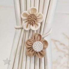 거실 벽걸이 홀더 고정 타이백 장식 패브릭 묶음끈 인테리어 부착 꽃무늬 커튼, 베이지, 1개