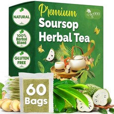 TOG999 프리미엄 티백 20개 슈퍼 모링가 허브 티 잎 스피어민트 생강 레몬 껍질 및 카모마일의 특별한 혼합. 설탕 카페인 없음 글루텐 비건. 184606, Soursop 허브티, 60 Bags