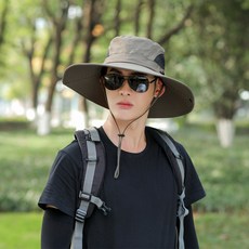 戶外休閒漁夫帽女防曬男士釣魚登山夏季大簷遮臉出遊可折疊太陽帽, 軍綠