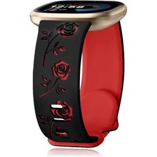 예익싱 실리콘 밴드 Fitbit Versa4용 투톤 로즈 플로럴 각인 손목밴드 Sense 2 1 Versa 4 3 스포츠 스트랩 여성용 방수 통기성 부드러움, 검정_빨강