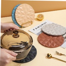 냄비받침대 원형냄비받침 주방 실리콘 원형 냄비받침 받침대, 다이아몬드 브라운