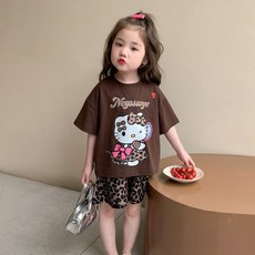 SFYJ 산리오 여아 키티 반팔세트 여름 아기 티셔츠 리틀걸 레오파드 반바지 투피스