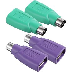 4개 PS2에서 USB로 변환 어댑터 PS2암에서 USB수 키보드 변환기 마우스 키보드용 교체용 초록색 보라색, 4개 PS2에서 USB로 변환 어댑터 PS2암에서 US