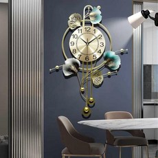 거실 장식용 벽시계 독특한 3D 금속 철 은행나무 잎 벽 아트 장식 시계 침실 복도 입구 호텔용 모던 무소음 벽 쿼츠 시계 (블루 70.1 x 52.1cm(27.75 x, 초록색