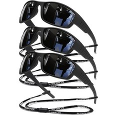 SQOQS 편광 스포츠 선글라스 남성용 UV400 보호 경량 랩 어라운드 고글 사이클링 낚시 운전 러닝용 3팩-블랙블루+블랙레드+블랙그린 55mm, 3팩-블랙