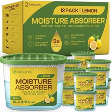 REFRESHIFY 프리미엄 수분 흡수기 및 제습기 통 - 자동차용 고효율 옷장 제습기 냄새 제어 레몬 향 12팩 212.6g(7.5온스) 327819 9082593208