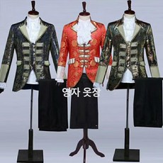 중세 드레스 뮤지컬 레트로 코스튬 의상, 골드 패턴 블레이저