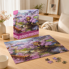 감성 풍경 직소퍼즐 70x50cm 집콕 취미 성인 퍼즐 선물용 인테리어 퍼즐, 1개, 벚꽃 산장, 1000피스