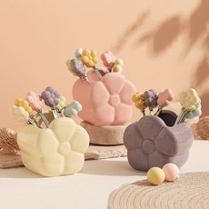 桃園熱賣 簡約陶瓷收納罐套裝，含304不鏽鋼花朵水果叉勺，高顏值點心收納，提升居家品味, 1個, 【太陽花】,水果叉6支混色裝-