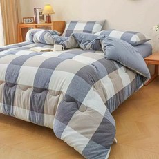 Zebeer 겨울 소프트 터치 워싱 이불 홈 베이직 사계절 체크 이불, 블루 체크