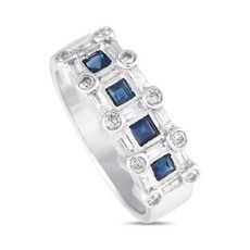 LB 익스클루시브 중고 Pre-Owned 14K 화이트 골드 다이아몬드 사파이어 링