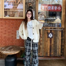투니스 여성 캐주얼 루즈핏 자수 싱글 브레스트 니트 가디건