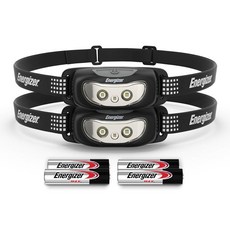 Energizer 범용 LED 헤드램프 2팩 IPX4 방수 야외 캠핑 달리기 폭풍 비상 상황용 생존 조명 배터리 포함 238184, Black (2-pack)